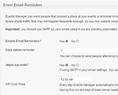 Send your users automated emails days before your events start.